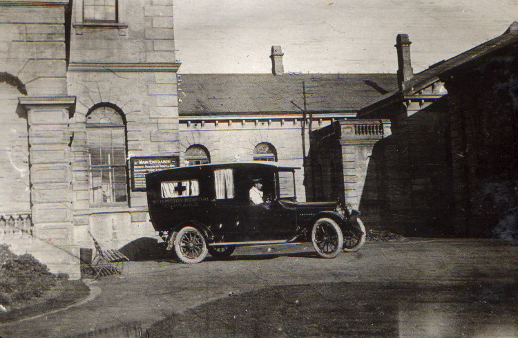 1917 ambulance outside original main entrance