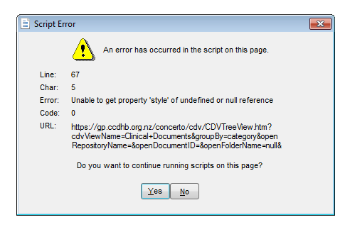 Script error message