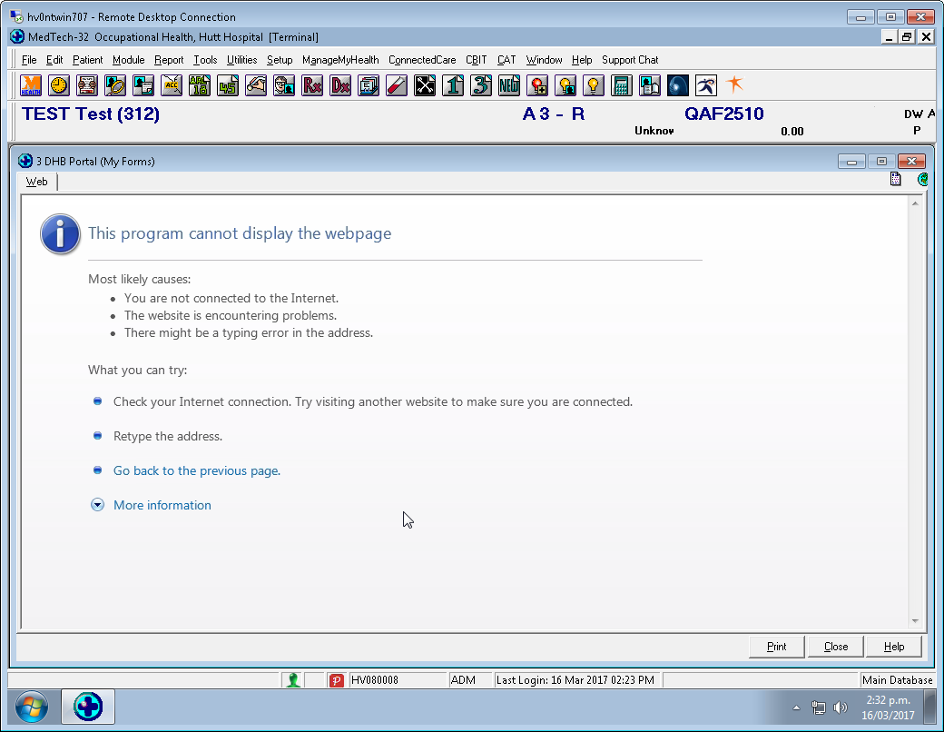 Screenshot showing This program cannot display the webpage